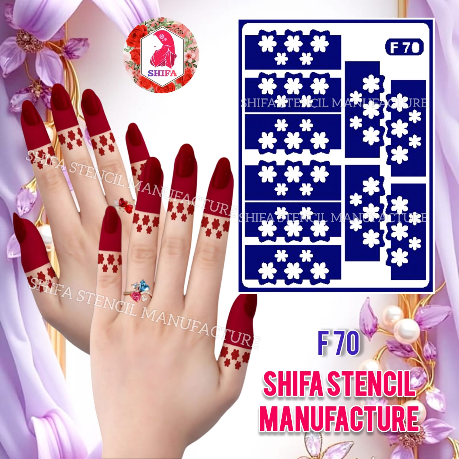 F 70 Floral Grid - Sticker Overview - Shifa Stencil Manufacturer